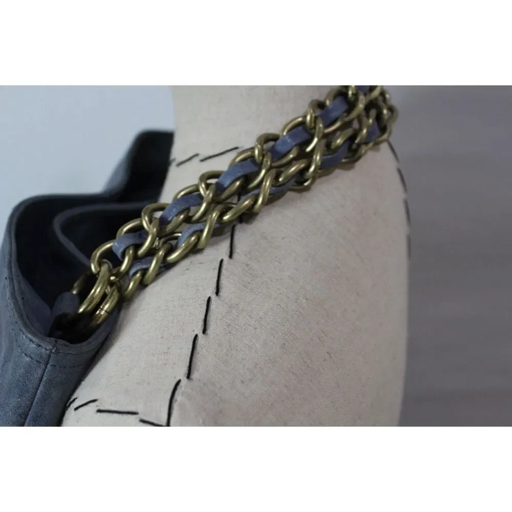 B‎ Makowsky Vintage Blue Gold hardware slouchy hobo bag